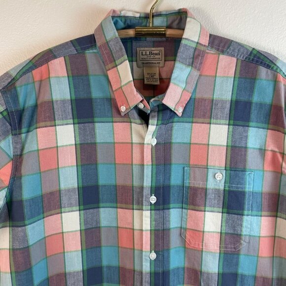 L.L. Bean Pastel Plaid Short Sleeve Shirt Size Large - Picture 2 of 9